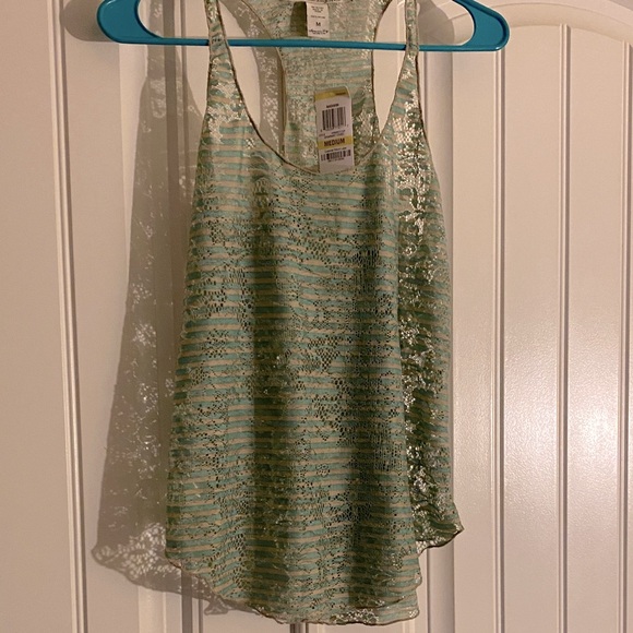 Women’s American Rag Mint and Beige Striped Racerback Nylon Knit Topł size M - Picture 1 of 13